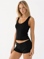 Conjunto de Pijama de Punto Pointelle con Lazos, color negro
