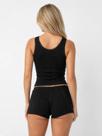 Conjunto de Pijama de Punto Pointelle con Lazos, color negro