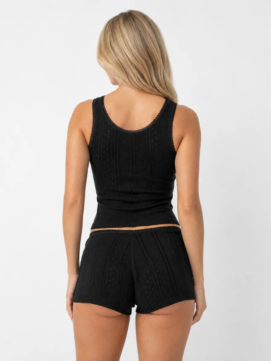 Conjunto de Pijama de Punto Pointelle con Lazos, color negro