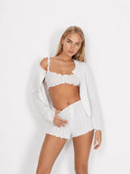 Conjunto de 3 Piezas de Punto Pointelle con Cárdigan, color blanco