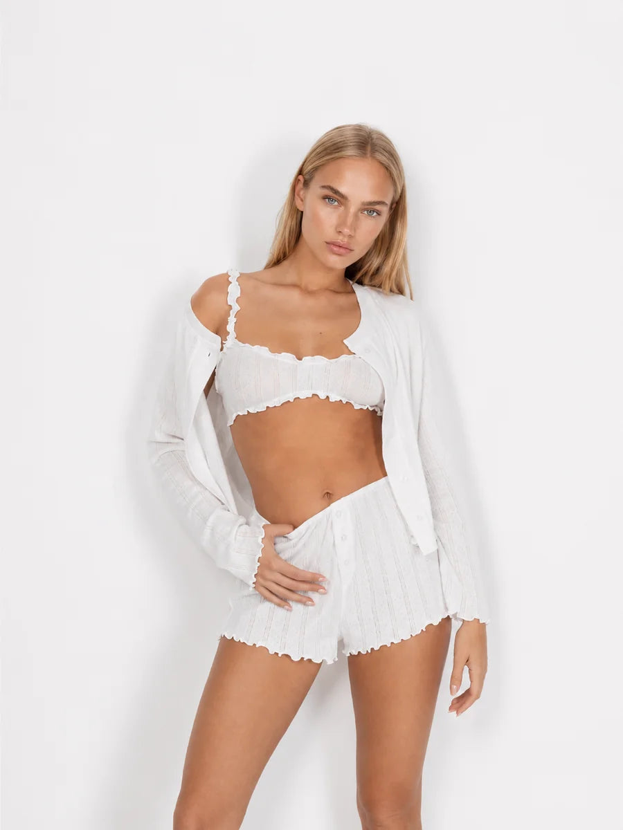 Conjunto de 3 Piezas de Punto Pointelle con Cárdigan, color blanco