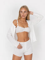 Conjunto de 3 Piezas de Punto Pointelle con Cárdigan, color blanco