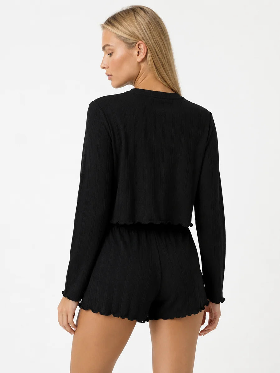 Conjunto de 3 Piezas de Punto Pointelle con Cárdigan, color negro
