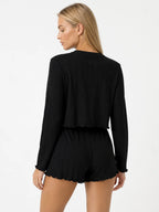 Conjunto de 3 Piezas de Punto Pointelle con Cárdigan, color negro