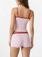 Conjunto de Pijama Acanalado con Estampado de Cerezas