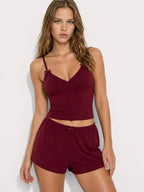 Conjunto de Pijama de Camisola con Lazos y Short, color burdeos