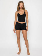 Conjunto de Pijama de Camisola con Lazos y Short, color negro