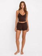 Conjunto de Pijama de Camisola con Lazos y Short, color marrón oscuro