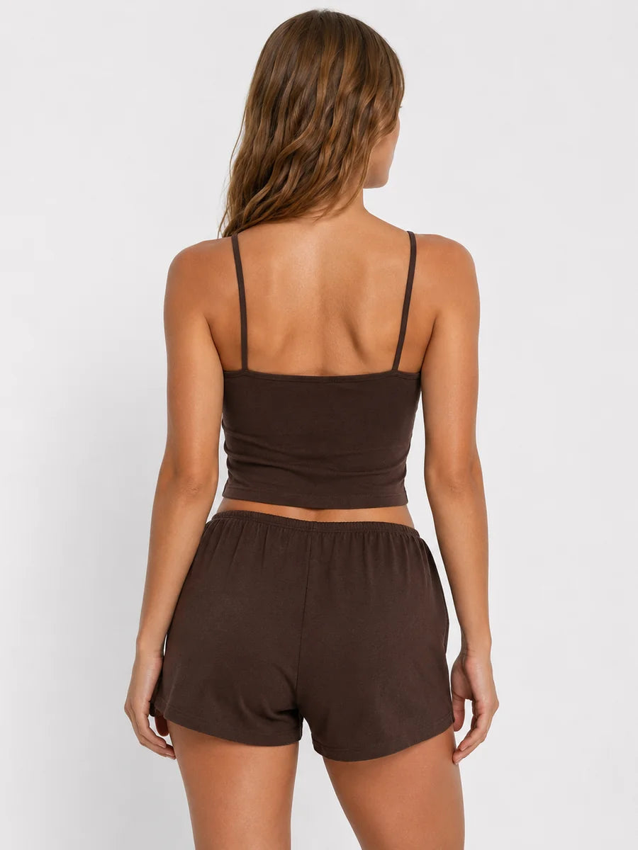 Conjunto de Pijama de Camisola con Lazos y Short, color marrón oscuro