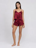 Conjunto de Pijama de Satén con Camisola y Short, color burdeos