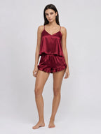 Conjunto de Pijama de Satén con Camisola y Short, color burdeos