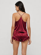 Conjunto de Pijama de Satén con Camisola y Short, color burdeos