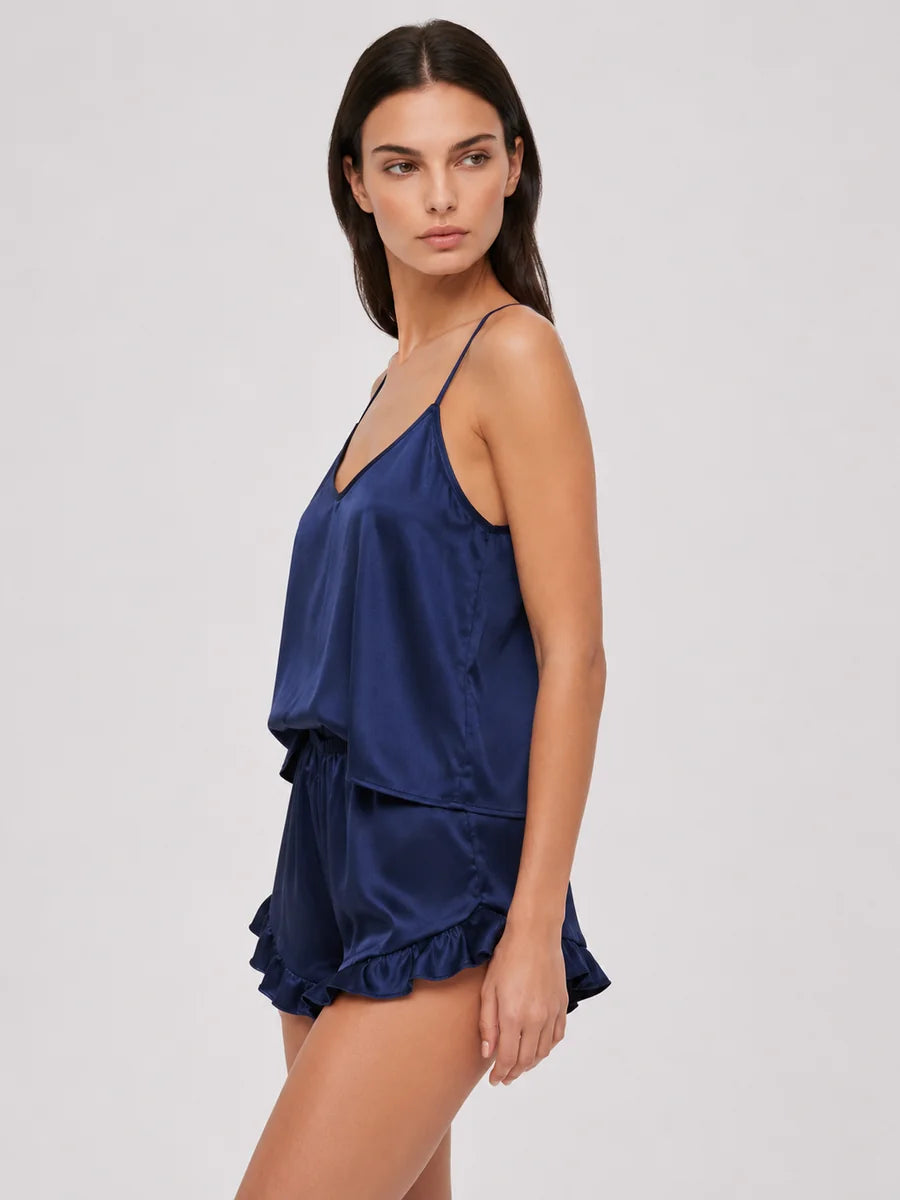 Conjunto de Pijama de Satén con Camisola y Short, color azul marino
