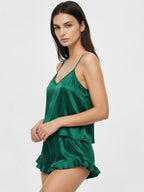 Conjunto de Pijama de Satén con Camisola y Short, color verde oscuro