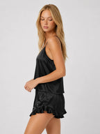 Conjunto de Pijama de Satén con Camisola y Short, color negro