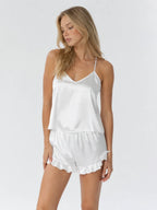 Conjunto de Pijama de Satén con Camisola y Short, color blanco