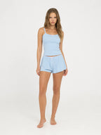 Conjunto de Pijama de Punto Pointelle con Encaje y Lazos, color azul claro