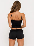 Conjunto de Pijama Suave con Camisola de Encaje y Short, color negro