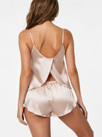 Conjunto de Pijama de Satén con Espalda Abierta, color albaricoque