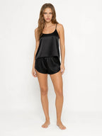 Conjunto de Pijama de Satén con Espalda Abierta, color negro