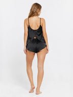 Conjunto de Pijama de Satén con Espalda Abierta, color negro