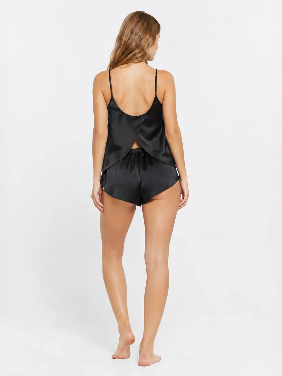 Conjunto de Pijama de Satén con Espalda Abierta, color negro