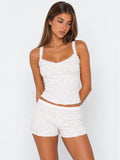 Conjunto de Pijama Acanalado con Florecitas, color rosa