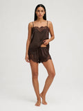 Conjunto de Pijama Ligero de Camisola con Encaje, color chocolate
