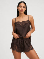 Conjunto de Pijama Ligero de Camisola con Encaje, color chocolate