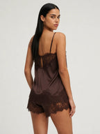 Conjunto de Pijama Ligero de Camisola con Encaje, color chocolate