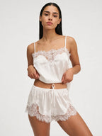 Conjunto de Pijama Ligero de Camisola con Encaje, color blanco