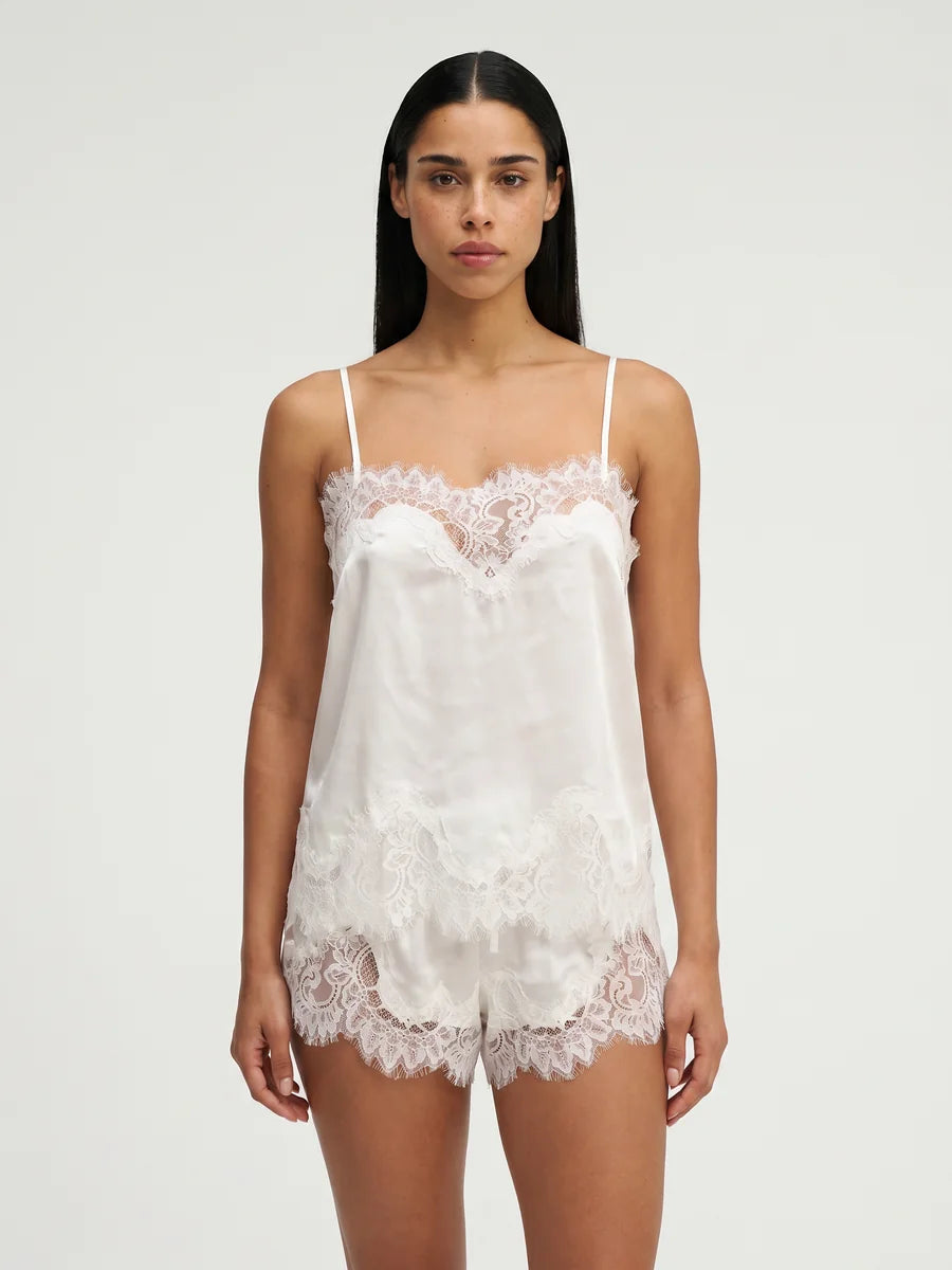Conjunto de Pijama Ligero de Camisola con Encaje, color blanco