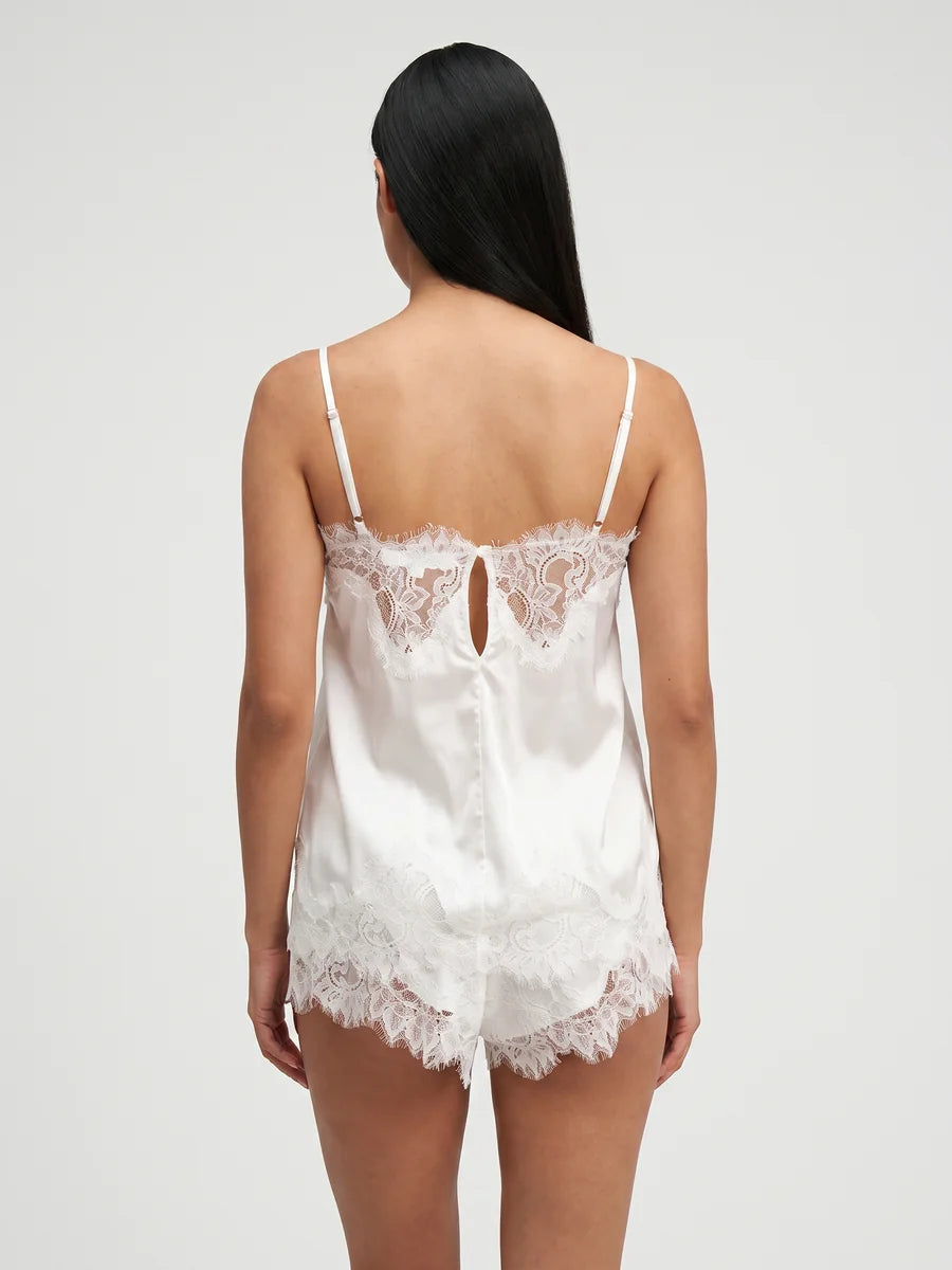 Conjunto de Pijama Ligero de Camisola con Encaje, color blanco