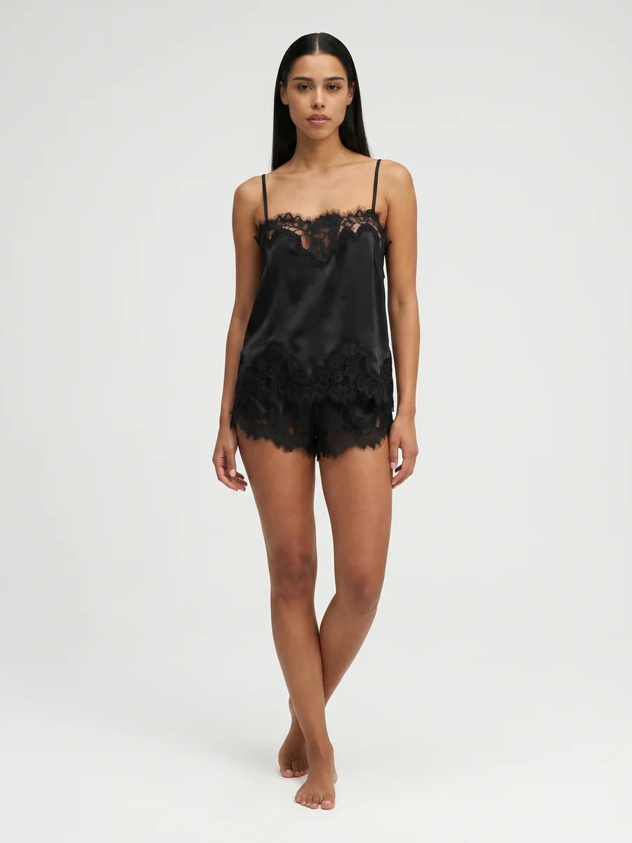 Conjunto de Pijama Ligero de Camisola con Encaje, color negro