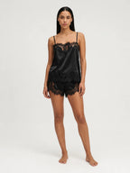 Conjunto de Pijama Ligero de Camisola con Encaje, color negro