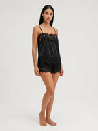 Conjunto de Pijama Ligero de Camisola con Encaje, color negro