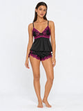 Conjunto de Pijama de Camisola y Short con Encaje Floral, color negro