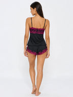 Conjunto de Pijama de Camisola y Short con Encaje Floral, color negro