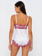 Conjunto de Pijama de Camisola y Short con Encaje Floral, color blanco