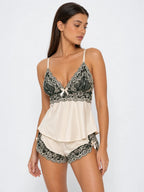 Conjunto de Pijama de Camisola y Short con Encaje Floral, color albaricoque