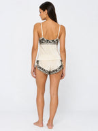 Conjunto de Pijama de Camisola y Short con Encaje Floral, color albaricoque