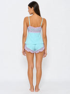 Conjunto de Pijama de Camisola y Short con Encaje Floral, color celeste