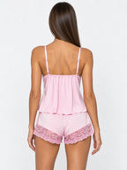 Conjunto de Pijama con Encaje Floral y Flores 3D, color rosa suave