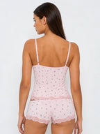 Conjunto de Pijama Floral de Camisola y Short con Encaje, color rosa suave