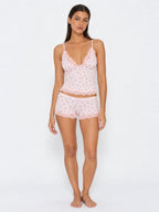 Conjunto de Pijama Floral de Camisola y Short con Encaje, color rosa suave