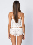 Conjunto de Pijama Floral de Camisola y Short con Encaje, color blanco