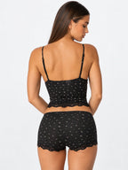 Conjunto de Pijama Floral de Camisola y Short con Encaje, color negro