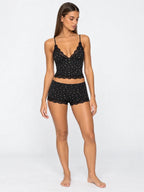 Conjunto de Pijama Floral de Camisola y Short con Encaje, color negro