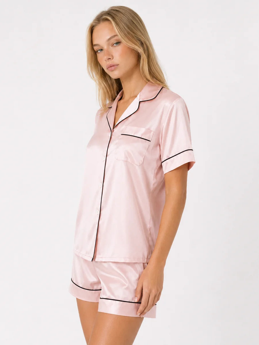 Conjunto de Pijama de Satén con Camisa y Short, color rosa suave