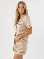 Conjunto de Pijama de Satén con Camisa y Short, color caqui claro